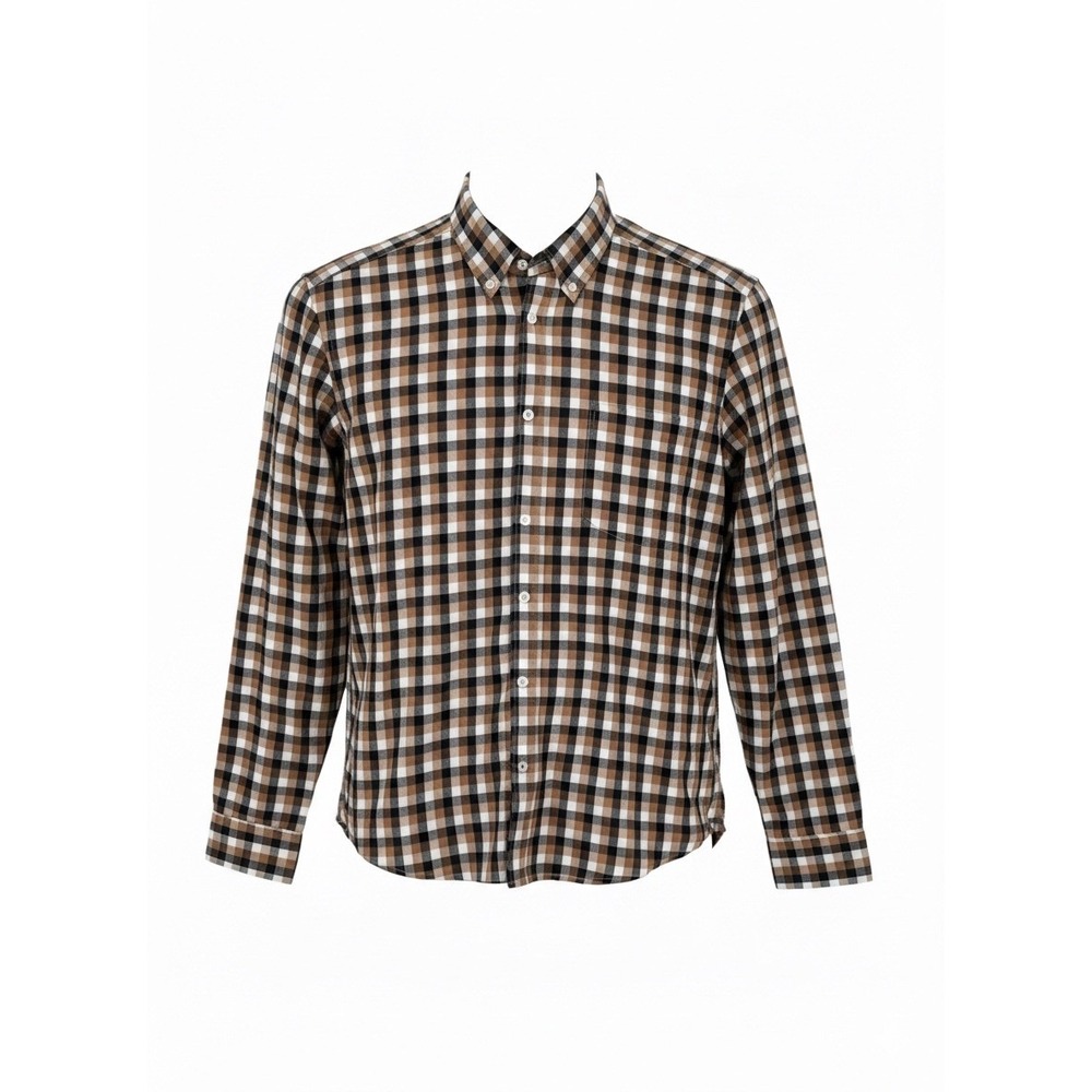 NWT BOSS Hugo Boss Mens Brown Black White Gingham‎ Check Long Sleeve Shirt XL